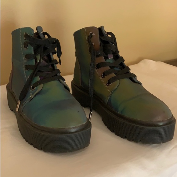 YRU Shoes - YRU Holographic “Slayer Rainbow” combat boots